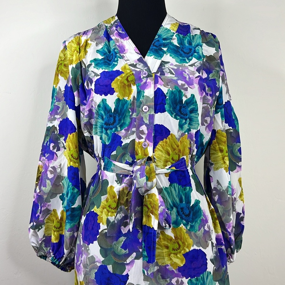 TUCKER Floral Silk Dress XS - Picture 3 of 9